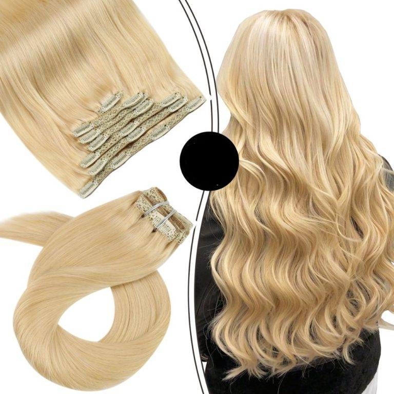 Moresoo Remy Hair Extensions Clip Ash Blonde 22inches 50g