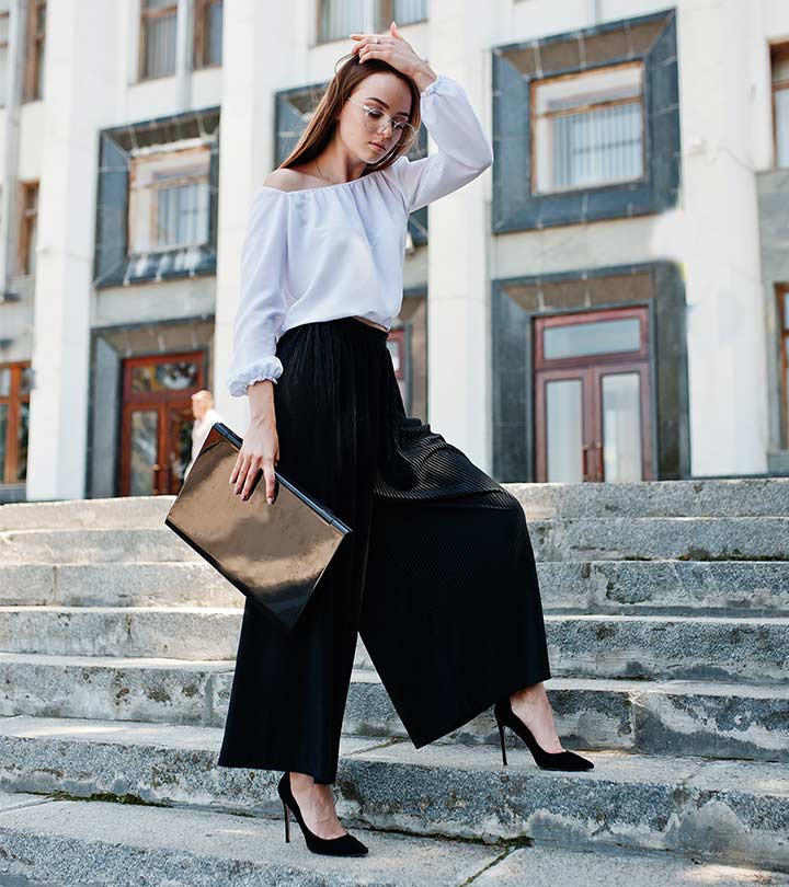 Black Palazzos And Off-Shoulder Top
