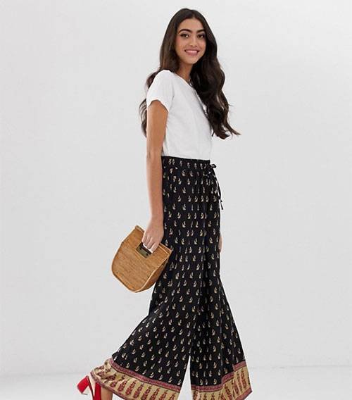 Cropped Folk Palazzo Trousers