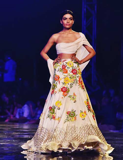 One Sided Floral Couture Lehenga